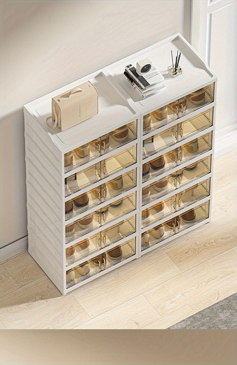 3/6/9 Layers Foldable Shoe Rack Storage Rack for Entry-level Bedroom Wardrobe Transparent Plastic Foldable Shoe Rack Stackable Transparent Folding Shoe Storage Box Easy-to-Assemble Shoe Cabinet with Lid and Door (9 Layers Can Manwatstore