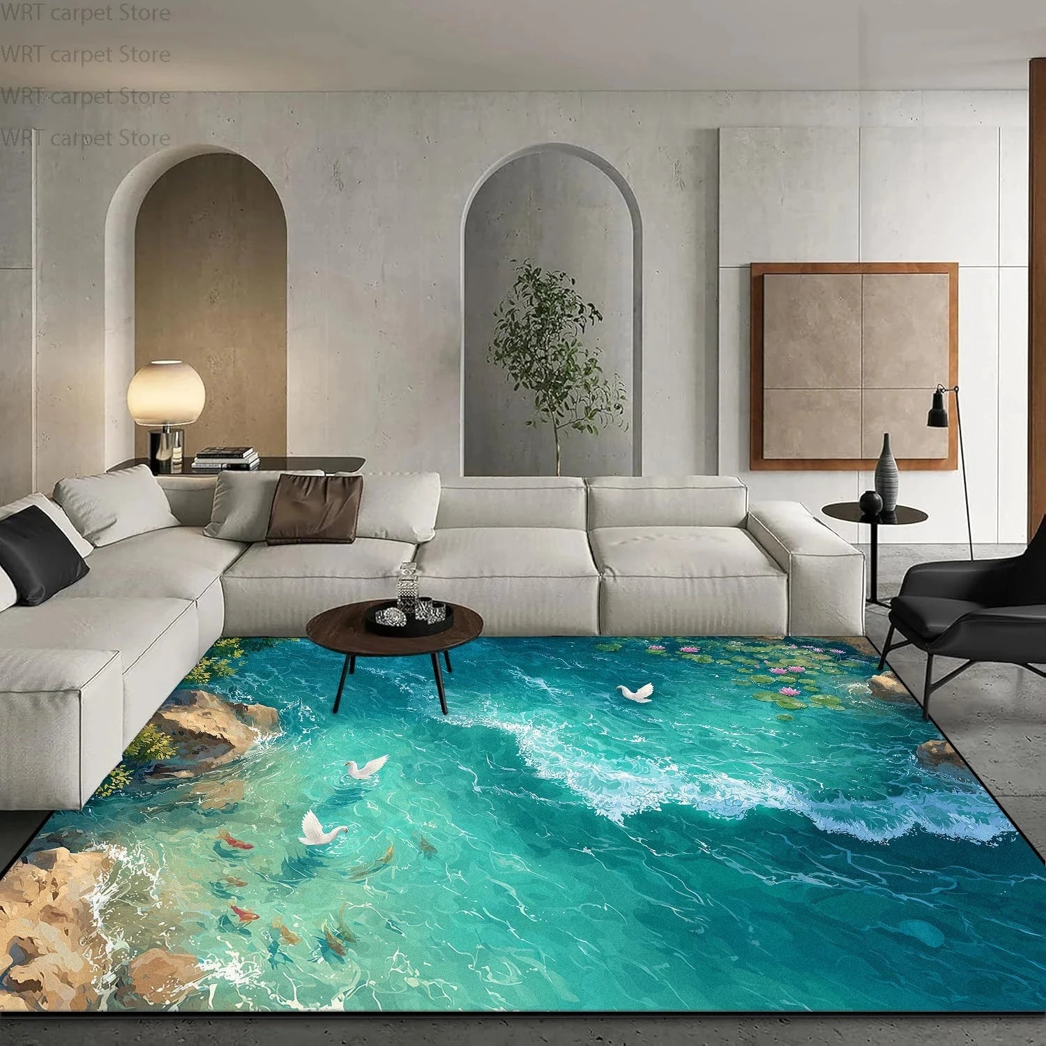3D Ocean Beach Print Living Room Carpet Light Luxury Decoration Home Sofa Area Washable Rugs Hotel Bedroom Bedside Soft Foot Mat Manwatstore