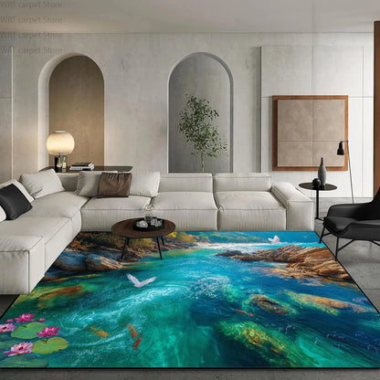 3D Ocean Beach Print Living Room Carpet Light Luxury Decoration Home Sofa Area Washable Rugs Hotel Bedroom Bedside Soft Foot Mat Manwatstore