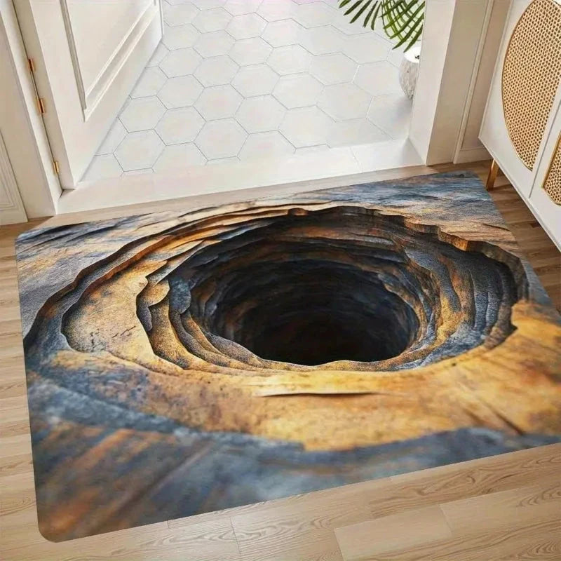 3D Visual Illusion Tree Hole Door Mat Natural Rock Texture Design Rectangular Entryway Rug Indoor Outdoor Anti-slip Carpet Manwatstore