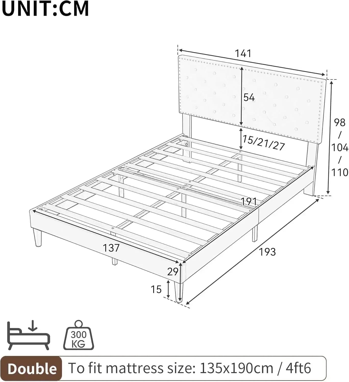 4ft6 Double Upholstered Velvet Bed Frame with Solid Wood Slats & Noise-Reducing Foam (Grey) Manwatstore
