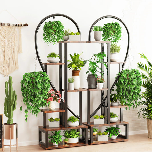 6 Tier Metal Plant Stand, Creative Half Heart Shape Ladder Plant Stands for Indoor Plants Multiple, Black Plant Shelf Rack Plant Stand Manwatstore