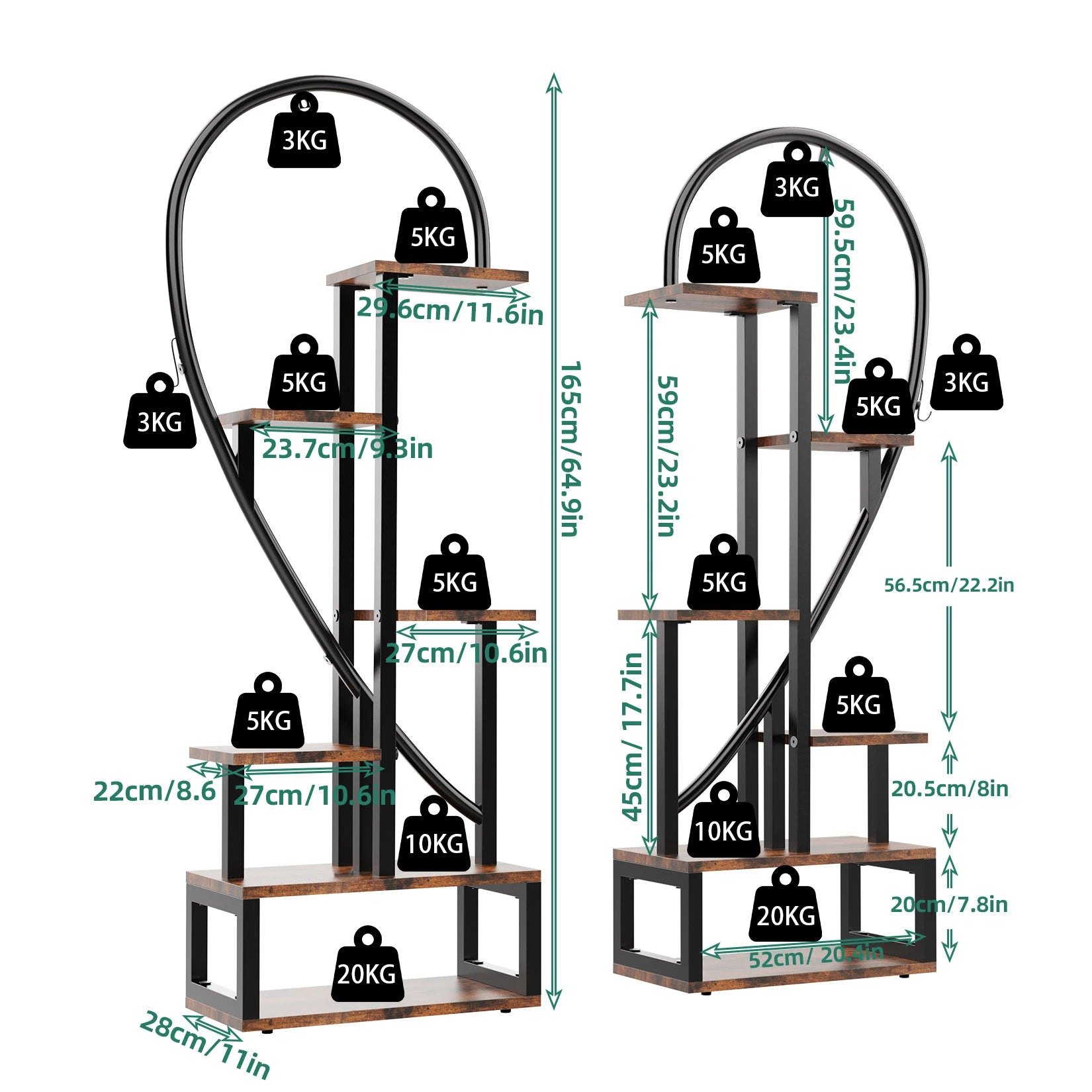 6 Tier Metal Plant Stand, Creative Half Heart Shape Ladder Plant Stands for Indoor Plants Multiple, Black Plant Shelf Rack Plant Stand Manwatstore