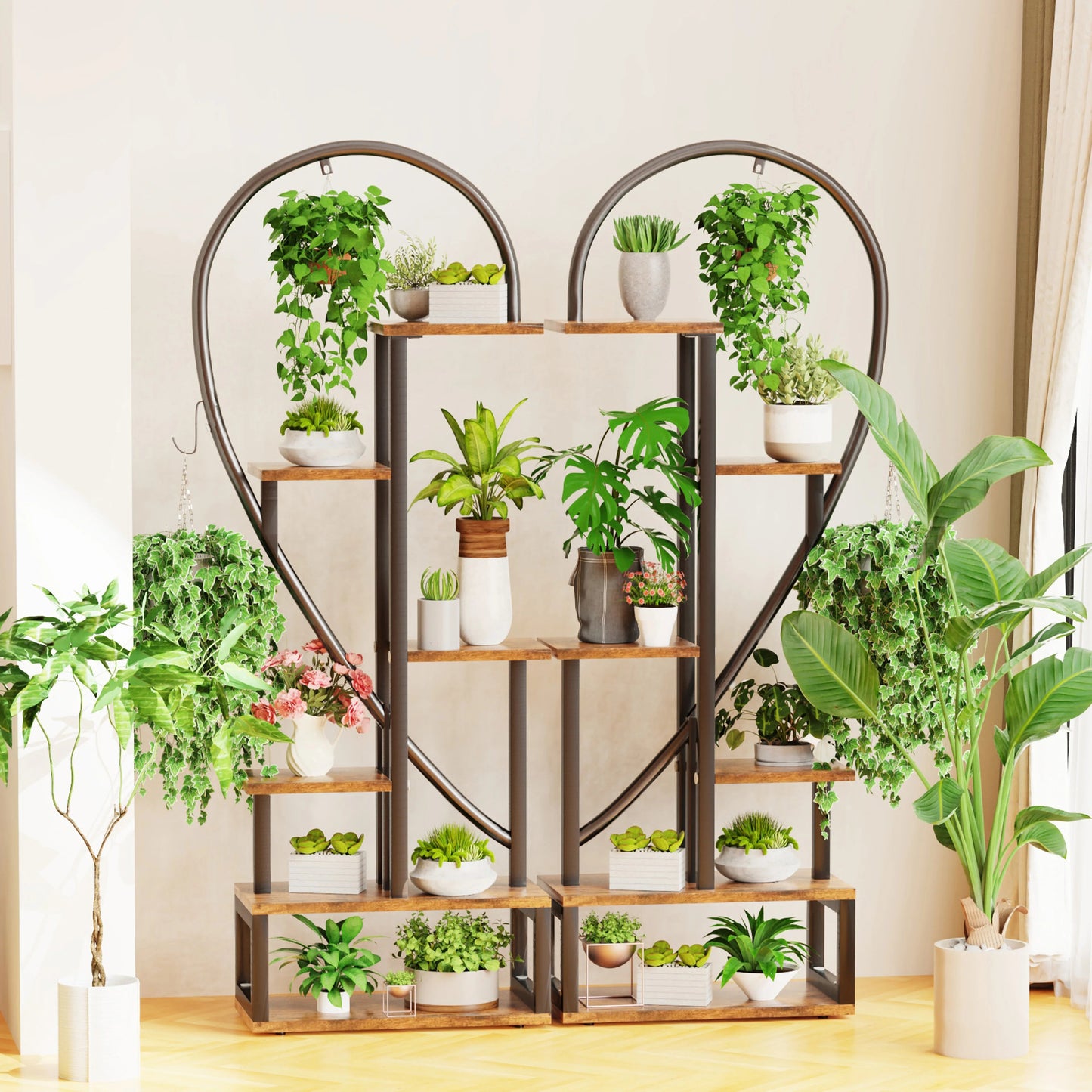 6 Tier Metal Plant Stand, Creative Half Heart Shape Ladder Plant Stands for Indoor Plants Multiple, Black Plant Shelf Rack Plant Stand Manwatstore