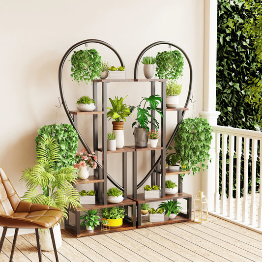 6 Tier Metal Plant Stand, Creative Half Heart Shape Ladder Plant Stands for Indoor Plants Multiple, Black Plant Shelf Rack Plant Stand Manwatstore