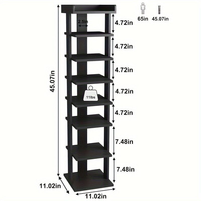 7-Tier Wood Shoe Rack, Entryway Shoe Tower, Vertical Shoe Organizer, Wooden Shoe Storage Stand Manwatstore