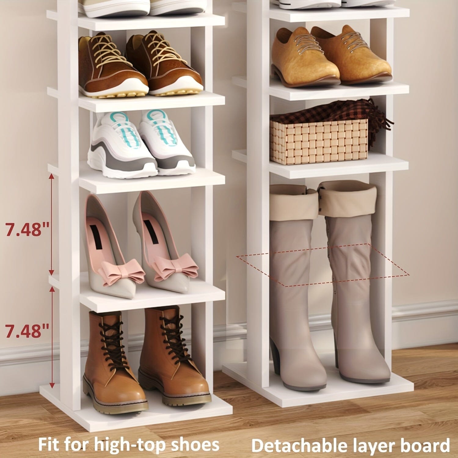 7-Tier Wood Shoe Rack, Entryway Shoe Tower, Vertical Shoe Organizer, Wooden Shoe Storage Stand Manwatstore