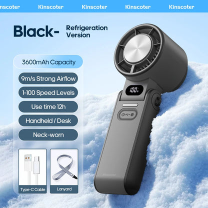 Portable High Speed Cooling Handheld Fan 3600mAh Rechargeable 100 Speed Adjustable Mini Foldable Air Cooling Turbo Fan &amp; Lanyard