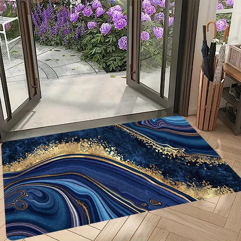 Blue Gold Marble Luxury Flannel Rug Non-Slip Absorbent Large Area Carpet for Living Room Sofa Bedroom Home Decor 120x160cm
