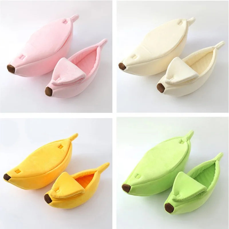 Semi Enclosed Banana Shaped Plush Pet Nest Warm Cat Dog Sleeping Bed Soft Villa House For Squirrel Totoro Small Animals