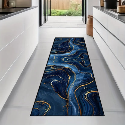 VIKAMA Navy Blue Luxury Runner Rug Stylish Hallway &amp; Meeting Room Long Rug Laundry Room Carpet Home Decor
