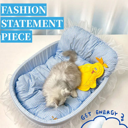 Cute Lace-Trimmed Pet Cat Princess Sofa Bed For Four Seasons  Washable and Removable Soft Plush Oval for Small Dogs/Cats