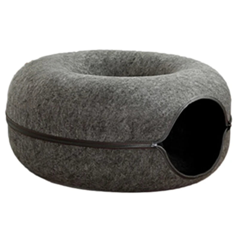 Cat Bed Donut Shape Pet Interactive House for 2 Cats Felt Tunnel Kitten Beds Removable Half Closed Cat Cave Nest Pets Supplies