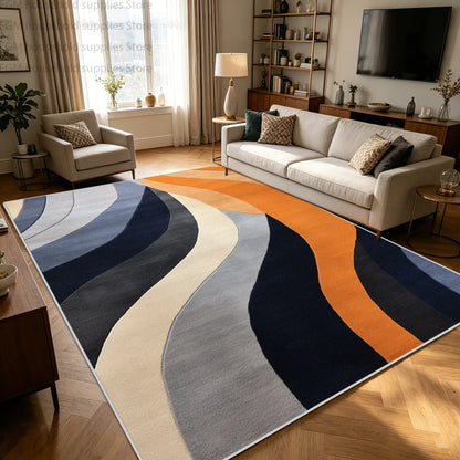 Modern Blue Orange Geometric Abstract Carpet Living Room Large Area Rugs Bedroom Decor Washable Non-slip Soft Fluffy Floor Mat