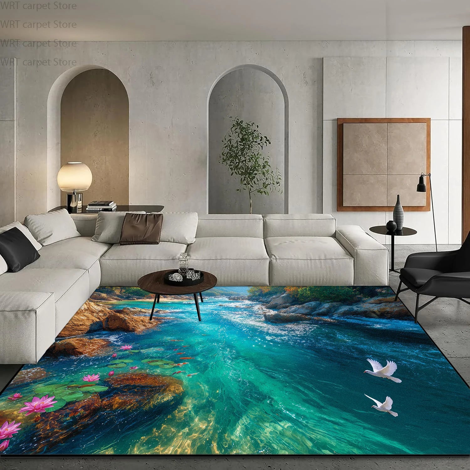 3D Ocean Beach Print Living Room Carpet Light Luxury Decoration Home Sofa Area Washable Rugs Hotel Bedroom Bedside Soft Foot Mat