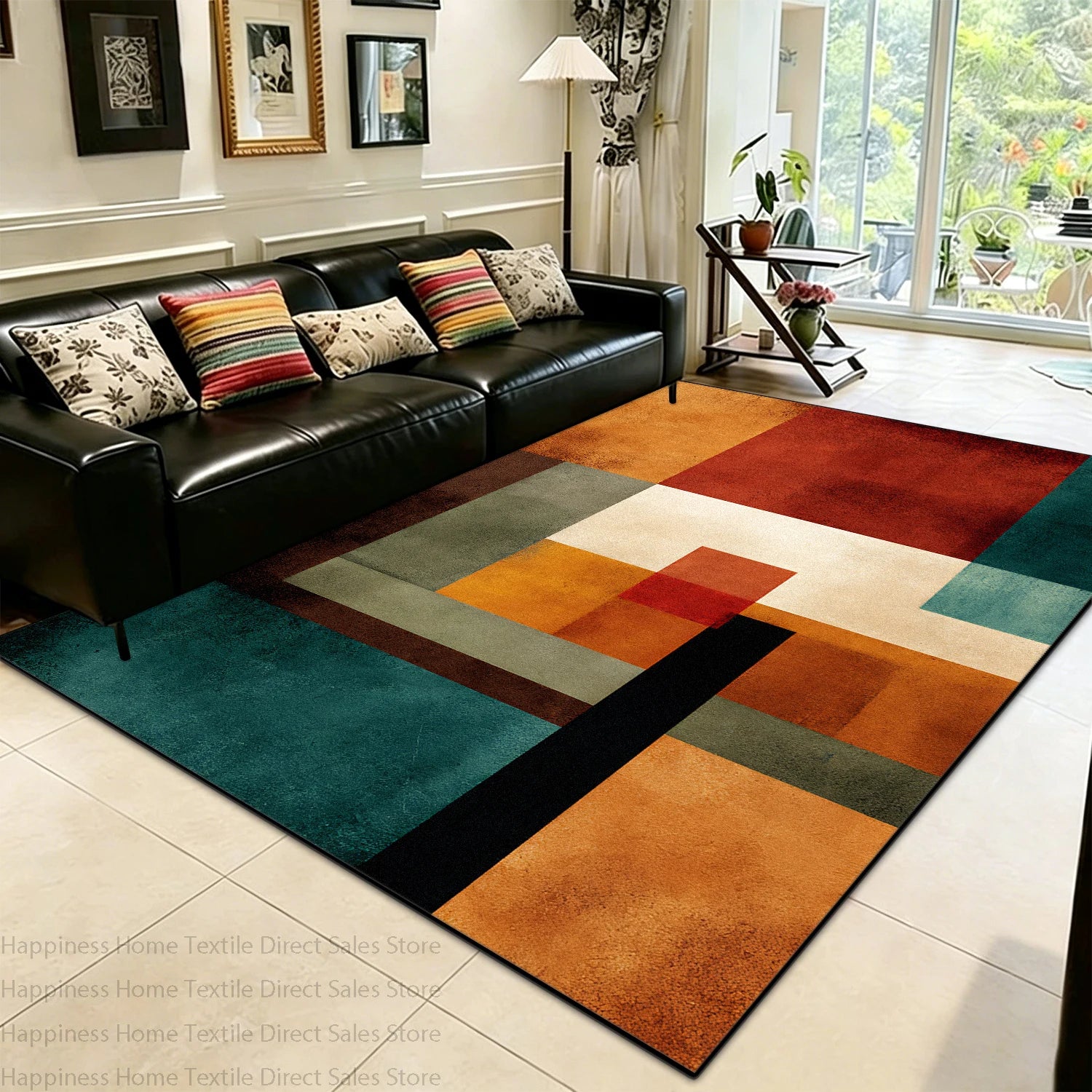 Modern Color Block Living Room Large Area Carpet Decoration Bedroom Washable Antiskid Area Rug Soft Easy Clean Office Seat Mats