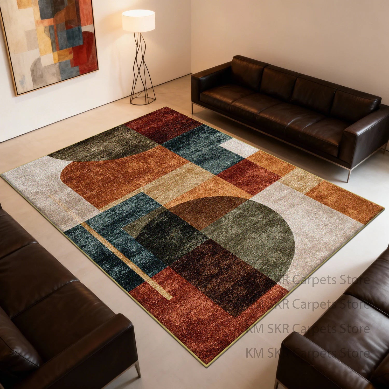 Modern Geometry Coloer Living Room Carpet Washable Non-slip Decoration Home Kitchen Rug Soft Fluffy Bedroom Large Area Sofa Mat