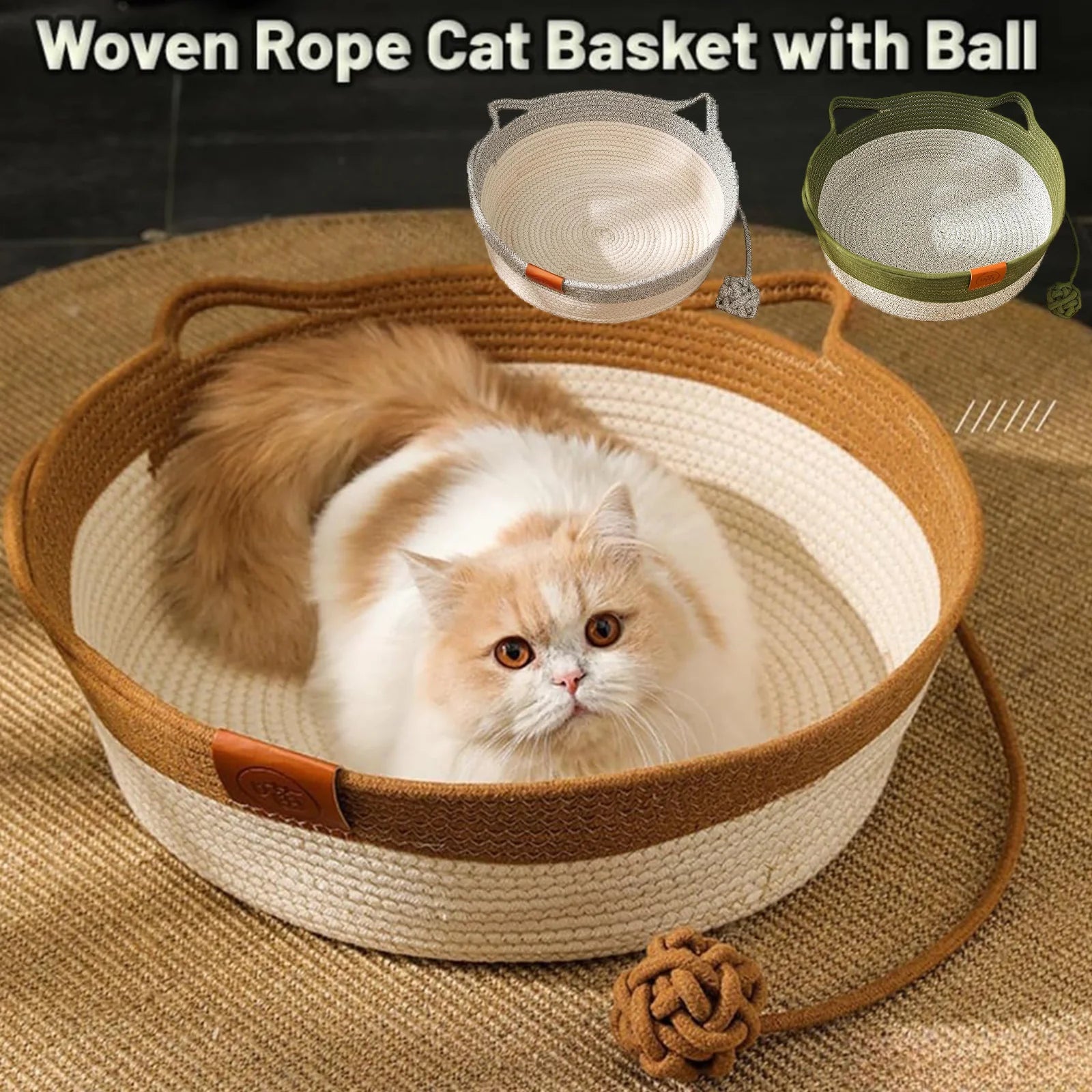 Pet Cat Bed Round Hand Woven Rattan Wear-resistant Cat Bed Summer Cooling Pet Bed Indoor Sleeping House Pet Products Accessories