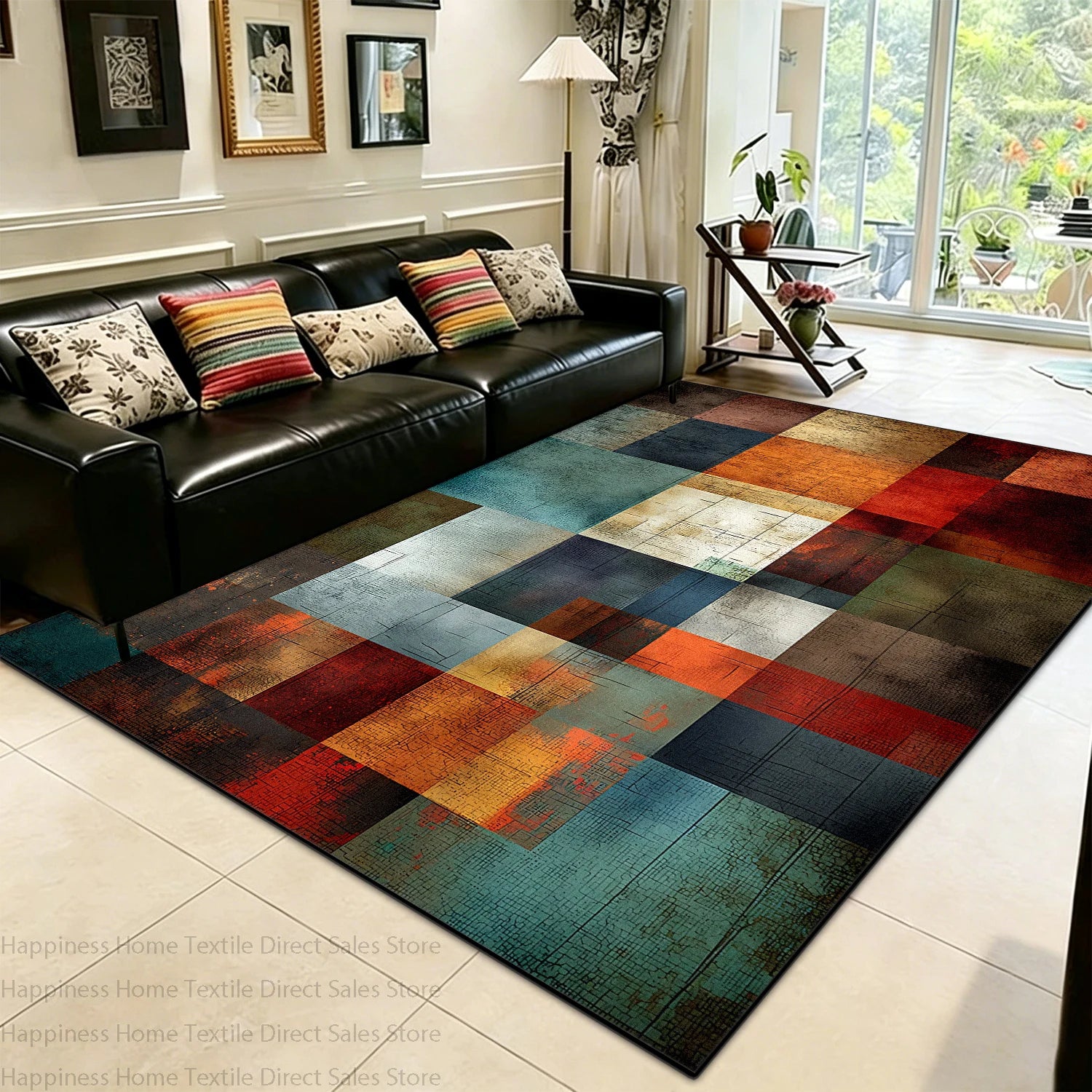 Modern Color Block Living Room Large Area Carpet Decoration Bedroom Washable Antiskid Area Rug Soft Easy Clean Office Seat Mats