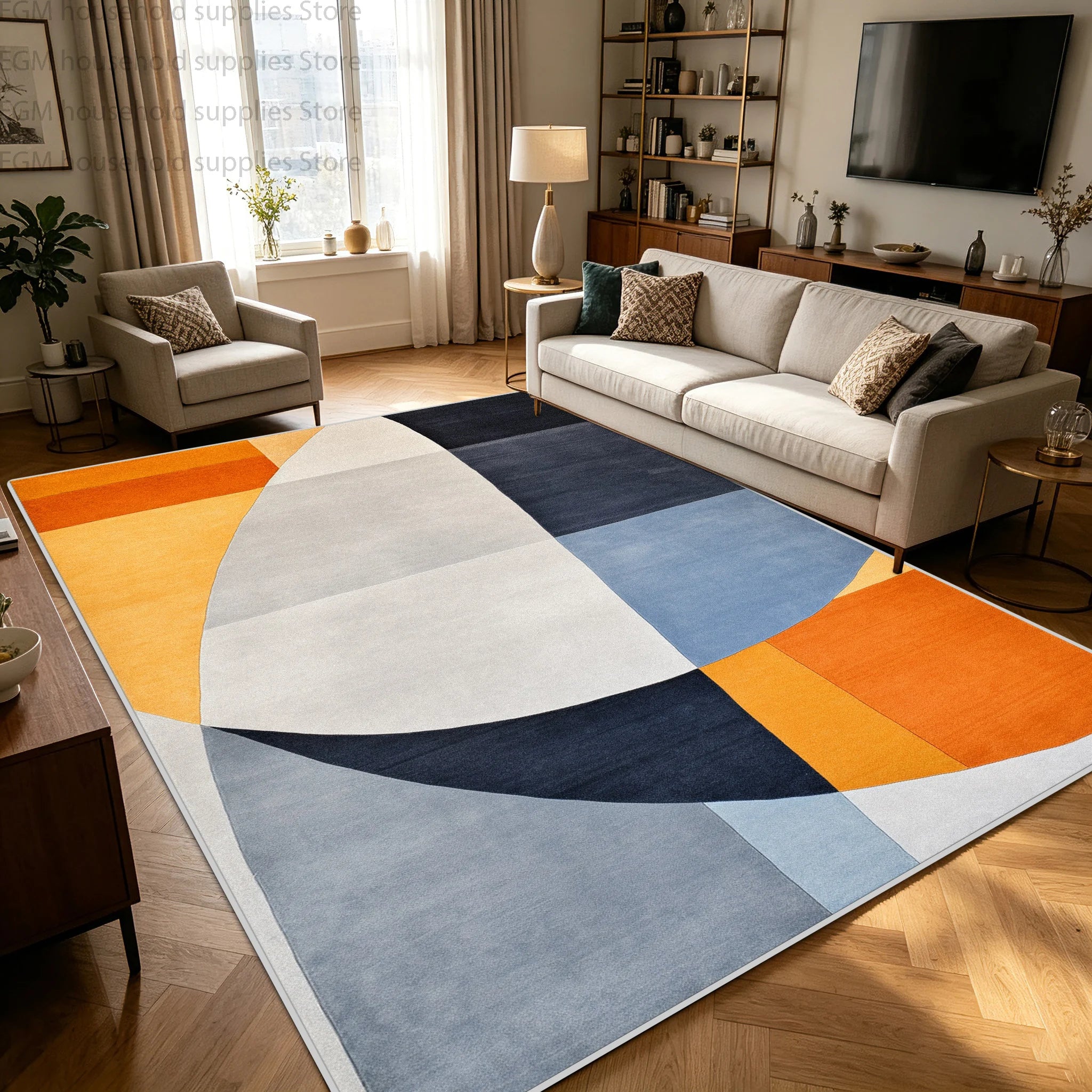 Modern Blue Orange Geometric Abstract Carpet Living Room Large Area Rugs Bedroom Decor Washable Non-slip Soft Fluffy Floor Mat