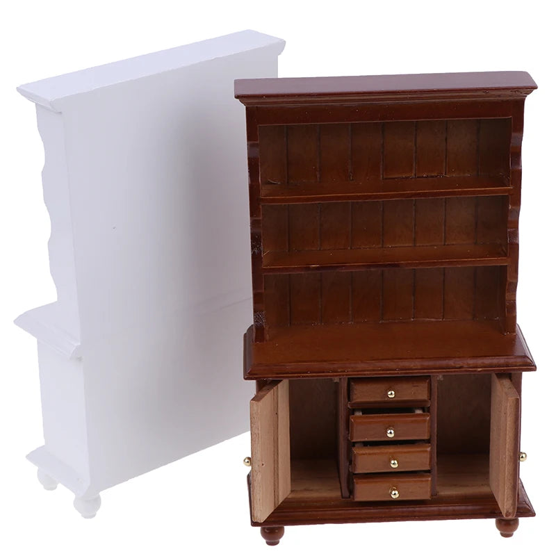 1/12 Multifunction Wood Cabinet Bookcase Cabinet Miniature Furniture Handcrafted Wall Cabinet Dollhouse