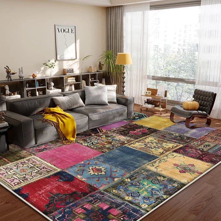 Vintage Boho Used for Living Room Patchwork Carpets Geometric Non-slip Washable Bedroom Decoration Mat Soft Easy Clean Study Rug