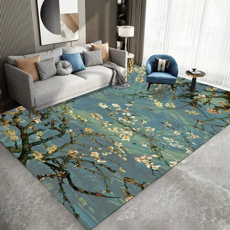 Van Gogh Style Impressionist Art Floor Carpet Starry Night Design Anti-Slip Rug for Kids Room Bedroom Living Room Home Decor