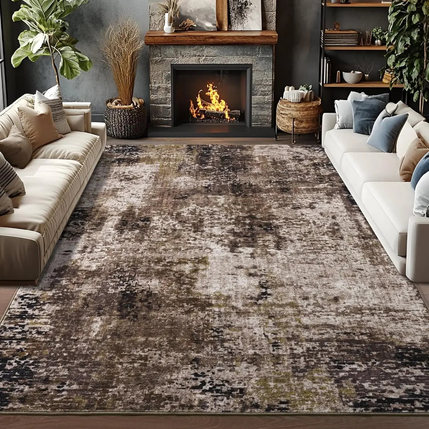 VIKAMA Modern Abstract Washable Area Rugs for Bedroom Stain Resistant Non Slip Large Blue Soft Indoor Carpet for Home Decor
