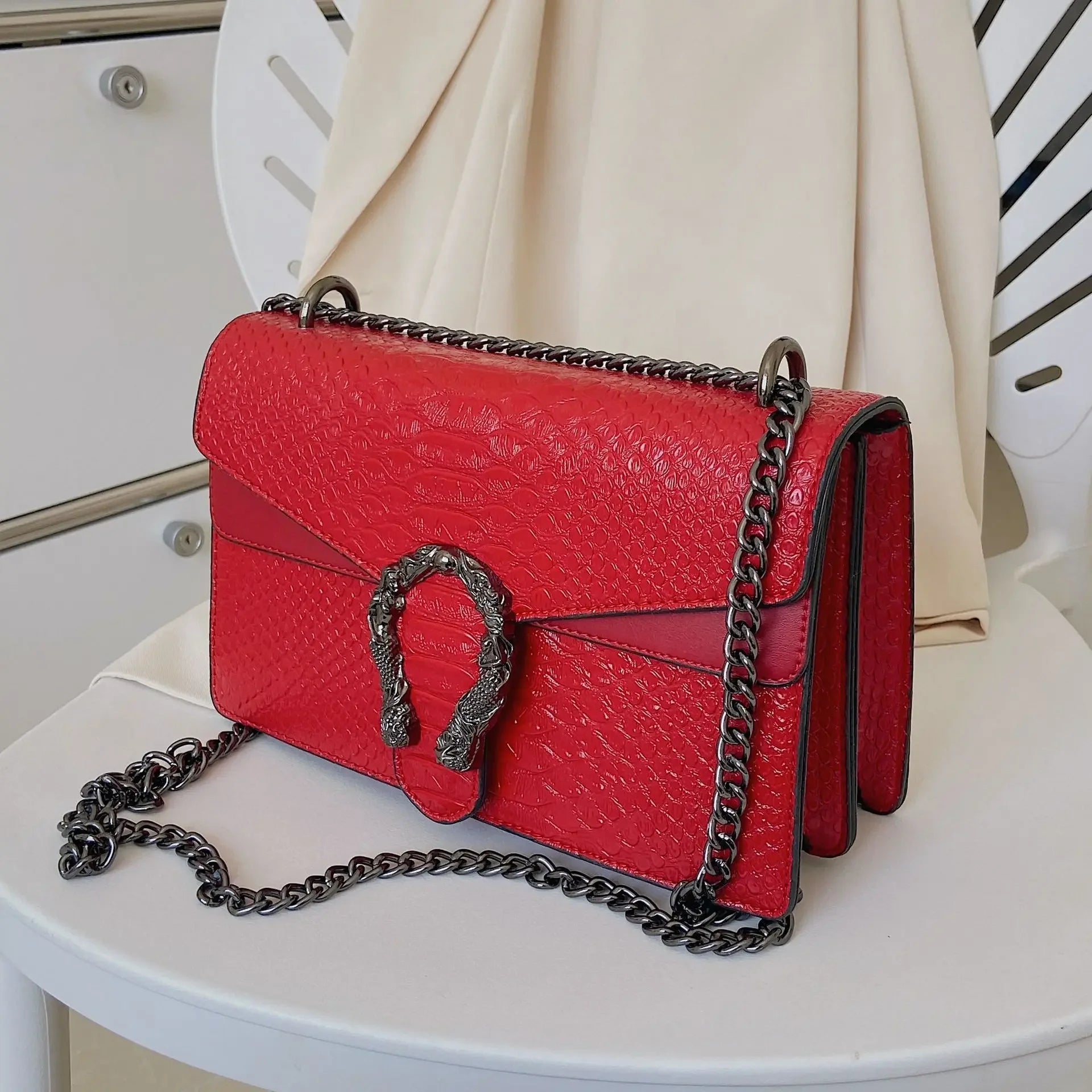 2026 New Women Retro Style Fashion Chain Shoulder Bag Luxury Snake Pattern Crossbody Small Square Bags Ladies Handbags and Purse