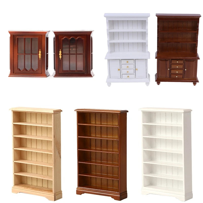 1/12 Multifunction Wood Cabinet Bookcase Cabinet Miniature Furniture Handcrafted Wall Cabinet Dollhouse