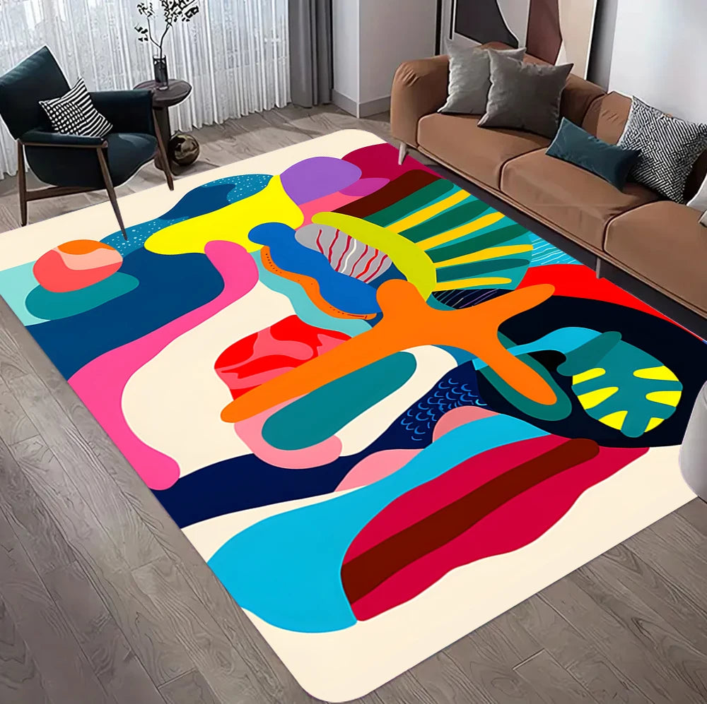 Modern Geometric Abstract Rug Non-Slip Carpet for Living Room Sofa Side Bedroom Washable Easy-Clean Home Decor Floor Mat