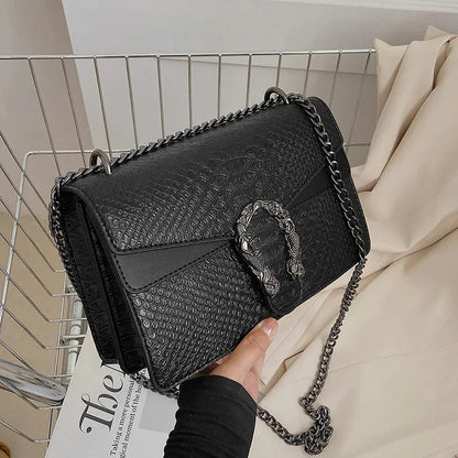 2026 New Women Retro Style Fashion Chain Shoulder Bag Luxury Snake Pattern Crossbody Small Square Bags Ladies Handbags and Purse