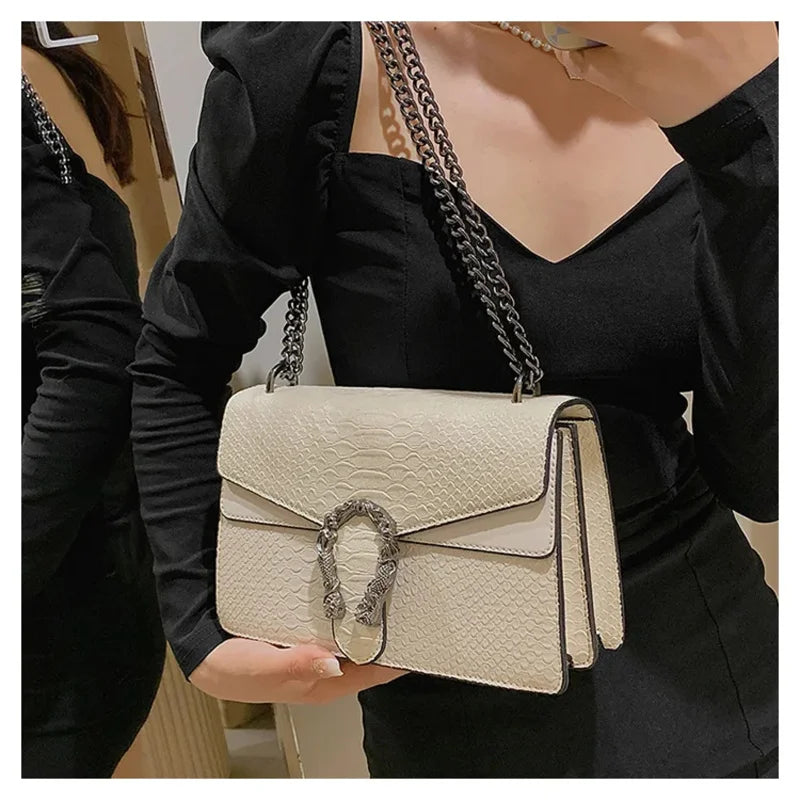 2026 New Women Retro Style Fashion Chain Shoulder Bag Luxury Snake Pattern Crossbody Small Square Bags Ladies Handbags and Purse