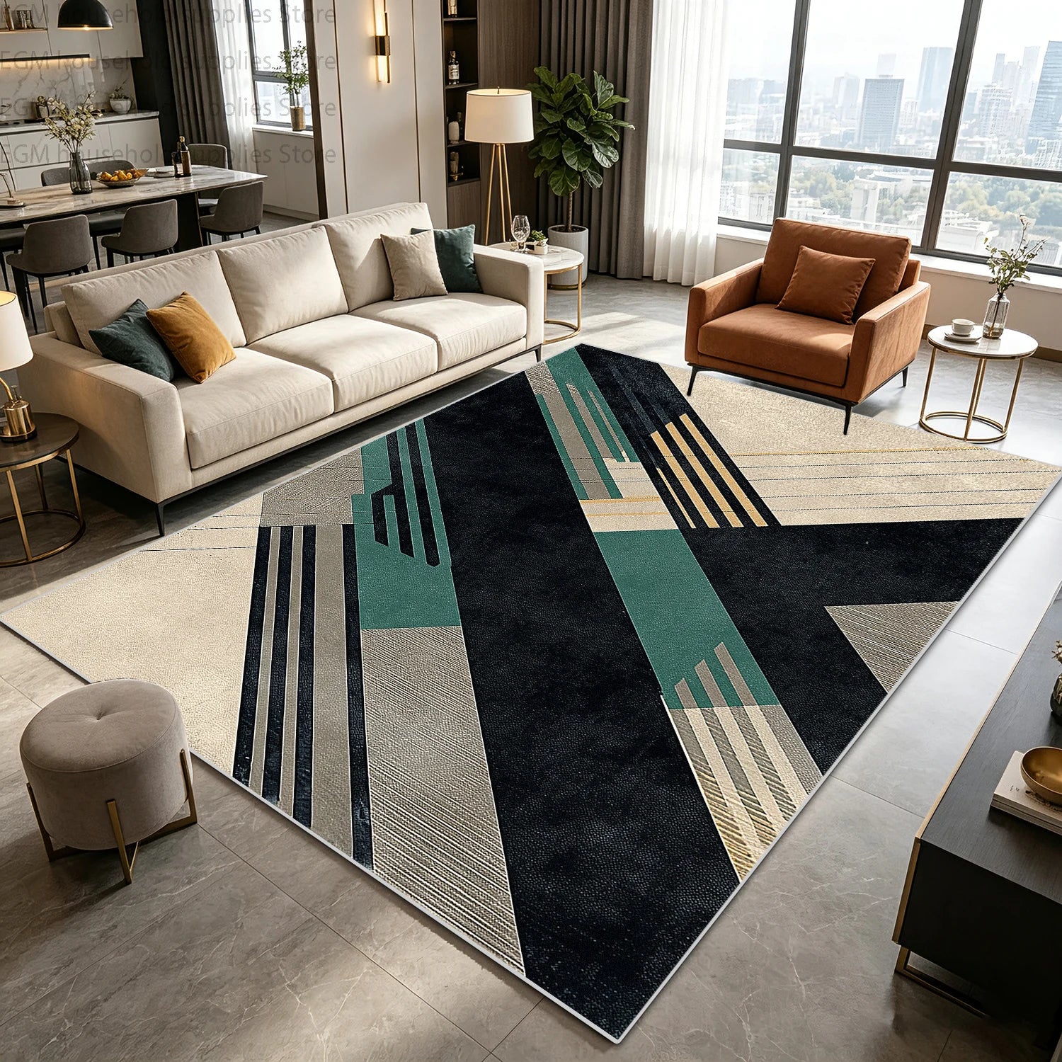 Modern Nordic Geometric Carpet for Living Room Large Area Rugs Bedroom Soft Easy Clean Non-slip Lint Free Washable Floor Mats