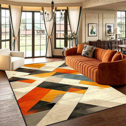 Block Geometry Modern Style Living Room High-end Carpet Decoration Bedroom Non-slip Washable Household Rug Soft Plush Study Mat