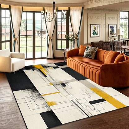 Block Geometry Modern Style Living Room High-end Carpet Decoration Bedroom Non-slip Washable Household Rug Soft Plush Study Mat