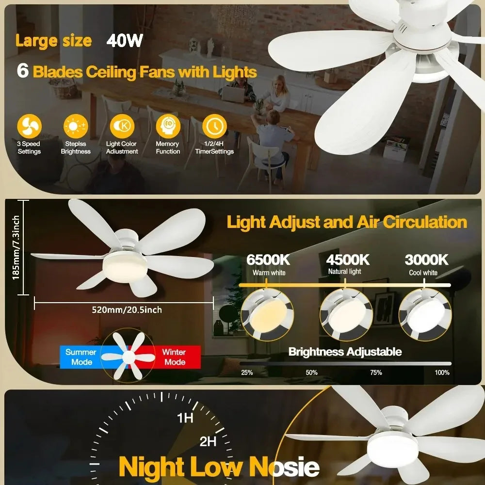 JOYINLED Dimmable Ceiling Fan Light, 30W/40W LED Lamp with Remote Control, 6 Blades, E27 Socket, for Bedroom &amp; Office, 85-265V