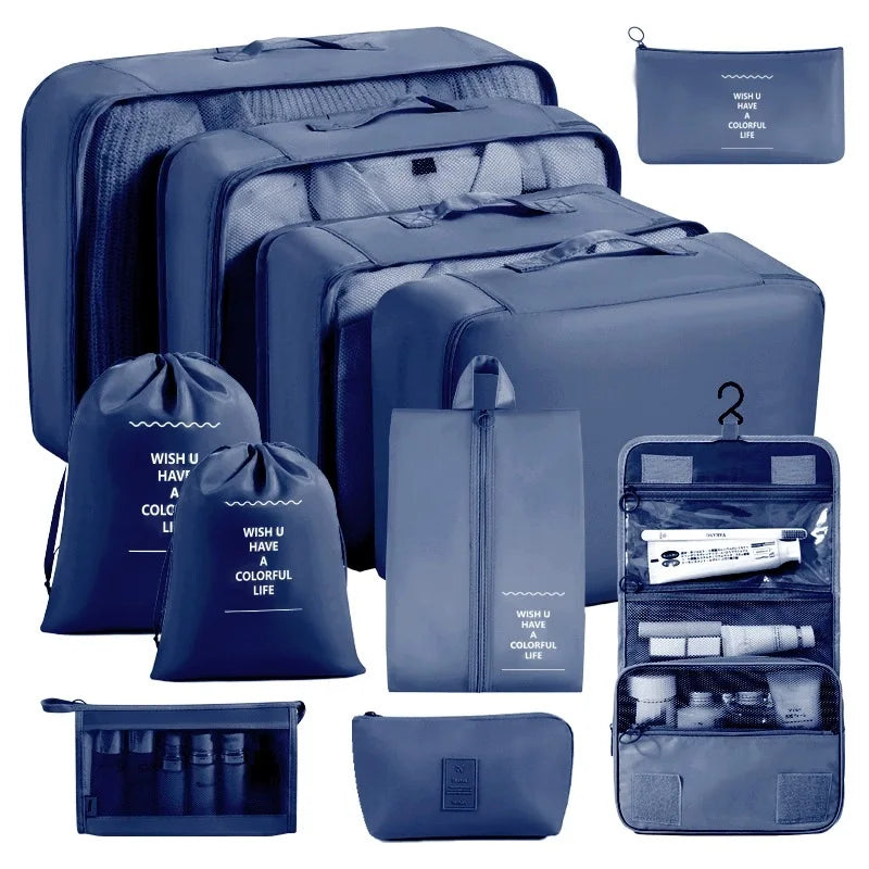 Travel Storage Bags Set 7/8/9/10-Piece Digital Toiletries Organizer Suitcase Packing Cubes for Clothes Shoes Clothes Tidy Pouch