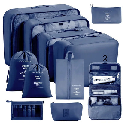Travel Storage Bags Set 7/8/9/10-Piece Digital Toiletries Organizer Suitcase Packing Cubes for Clothes Shoes Clothes Tidy Pouch