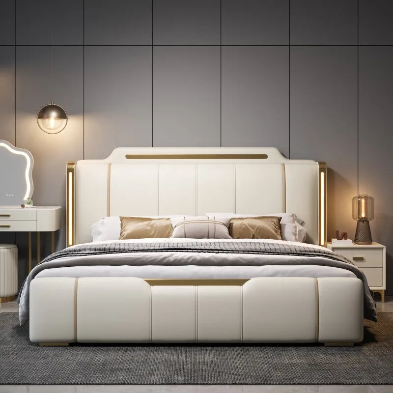 Modern Italian Luxe Leather Upholstered Bed