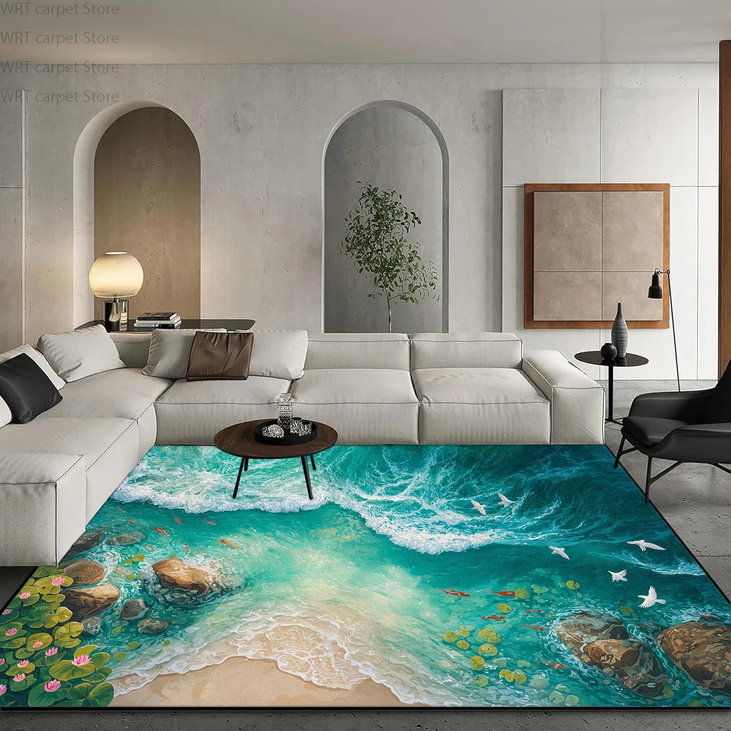 3D Ocean Beach Print Living Room Carpet Light Luxury Decoration Home Sofa Area Washable Rugs Hotel Bedroom Bedside Soft Foot Mat