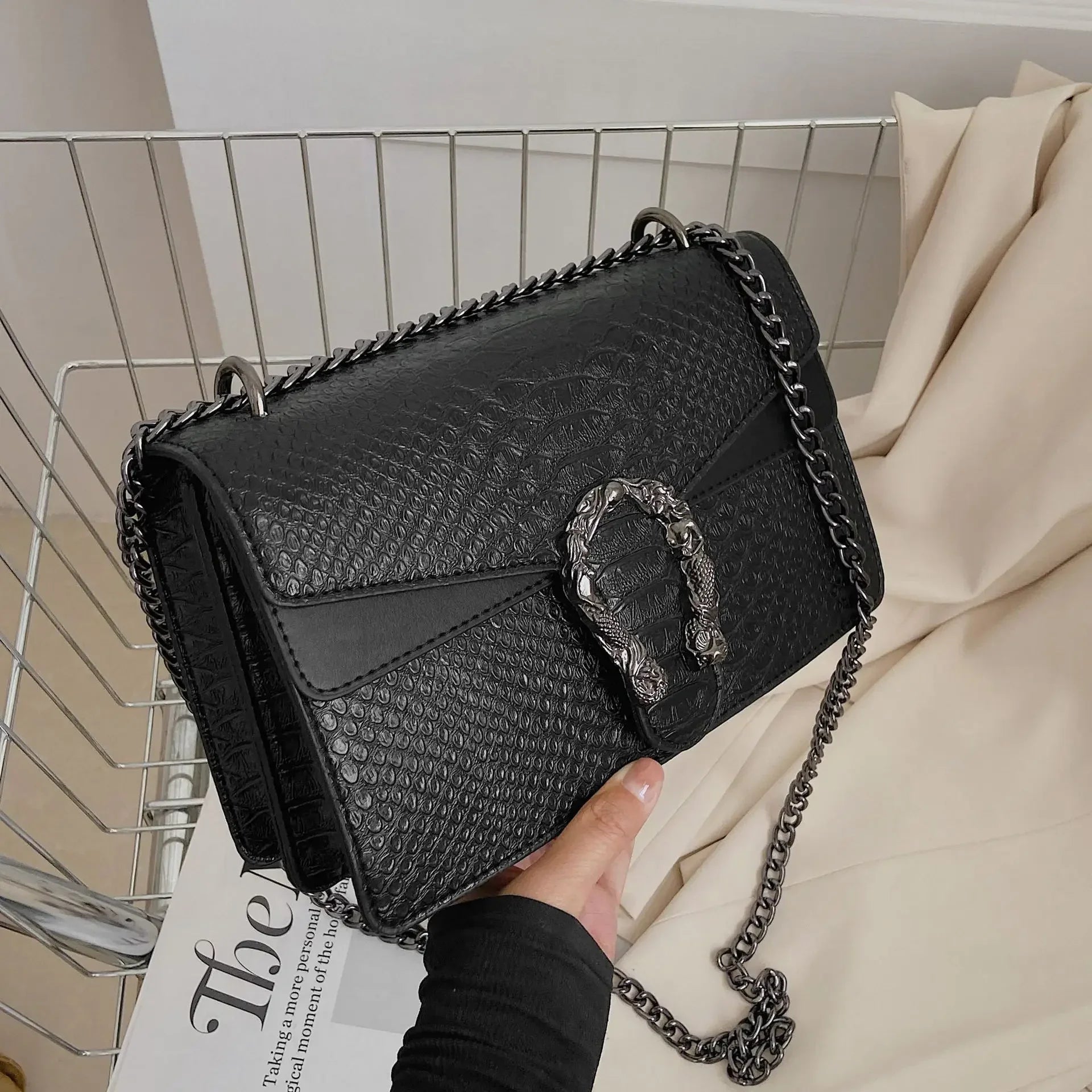 2026 New Women Retro Style Fashion Chain Shoulder Bag Luxury Snake Pattern Crossbody Small Square Bags Ladies Handbags and Purse