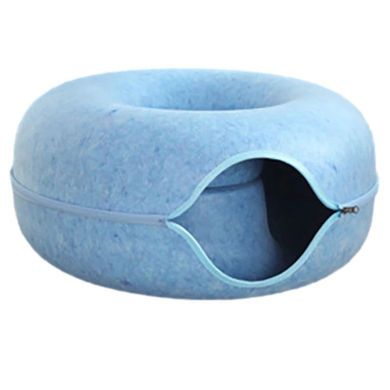Cat Bed Donut Shape Pet Interactive House for 2 Cats Felt Tunnel Kitten Beds Removable Half Closed Cat Cave Nest Pets Supplies