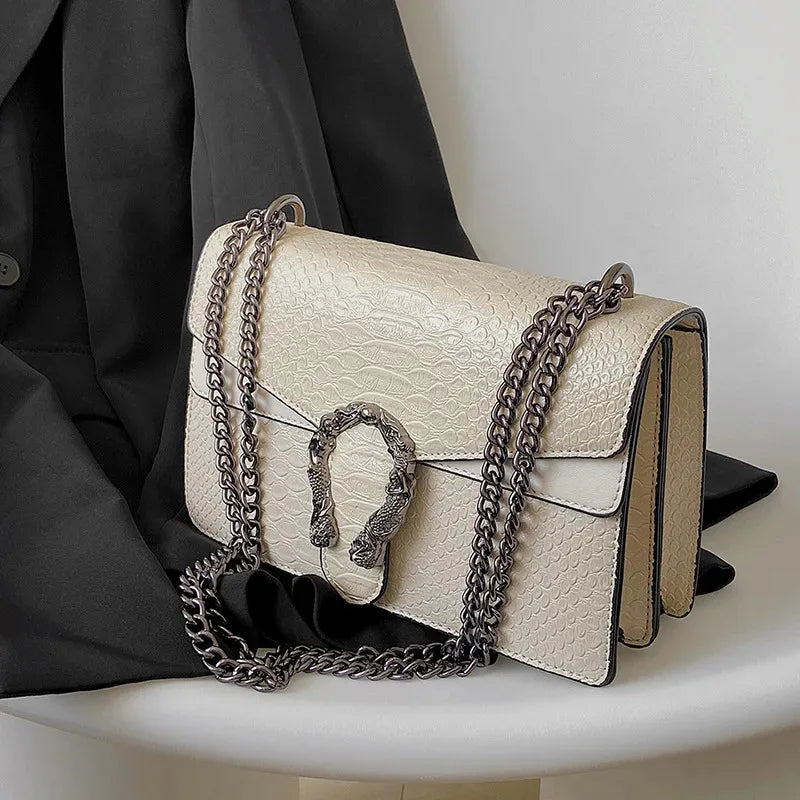 2026 New Women Retro Style Fashion Chain Shoulder Bag Luxury Snake Pattern Crossbody Small Square Bags Ladies Handbags and Purse