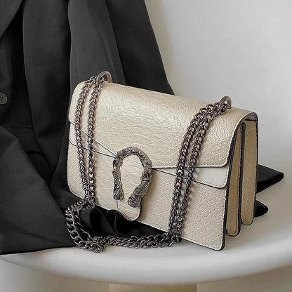 2026 New Women Retro Style Fashion Chain Shoulder Bag Luxury Snake Pattern Crossbody Small Square Bags Ladies Handbags and Purse