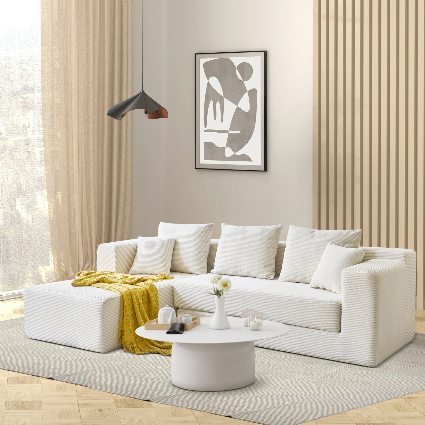 Modular L-Shape Sofa Bed – Corduroy Cloud Corner Couch