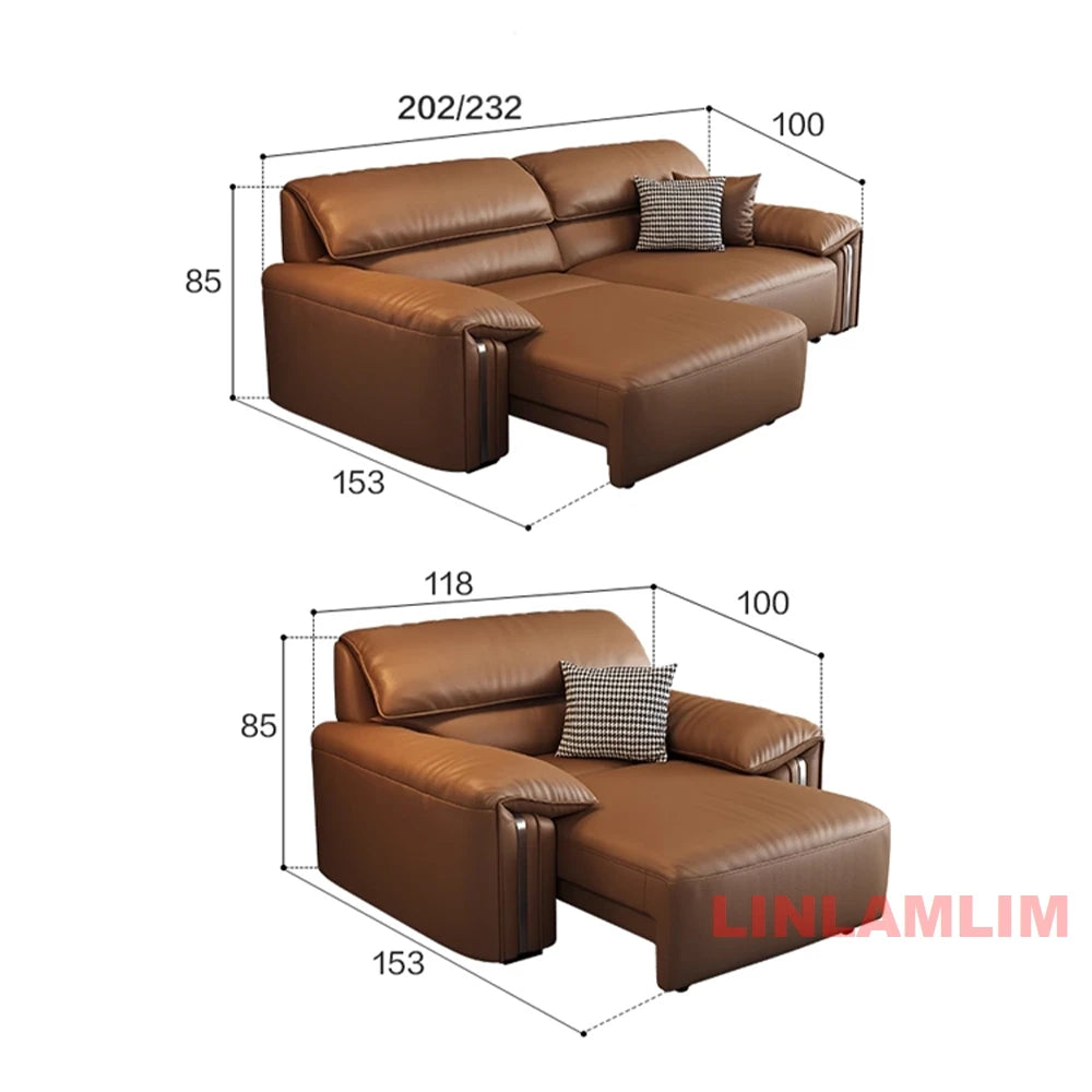 EliteLounge Electric Leather Sofa Bed with Adjustable Seating & Chaise - Manwatstore