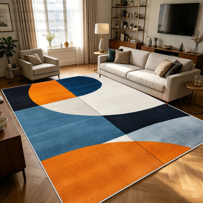 Modern Blue Orange Geometric Abstract Carpet Living Room Large Area Rugs Bedroom Decor Washable Non-slip Soft Fluffy Floor Mat