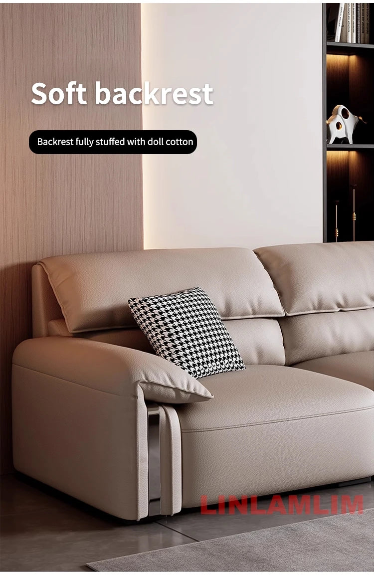 EliteLounge Electric Leather Sofa Bed with Adjustable Seating & Chaise - Manwatstore
