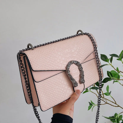 2026 New Women Retro Style Fashion Chain Shoulder Bag Luxury Snake Pattern Crossbody Small Square Bags Ladies Handbags and Purse